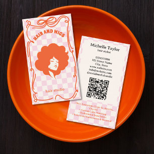 Carte De Visite Coiffeur Rétro Gras Doodle Fantaisiste Rose Rouge