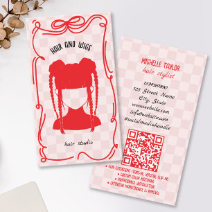 Carte De Visite Coiffeur Rétro Mignon Dessin Fantaisiste Rouge Ros