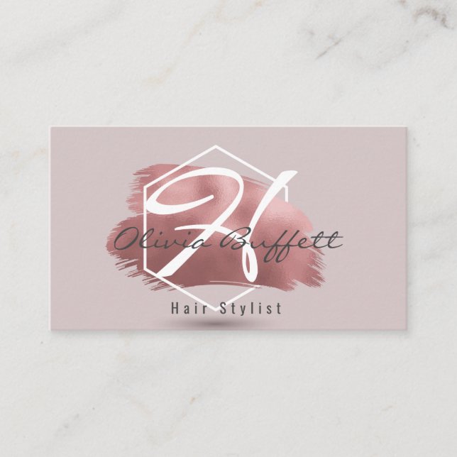 Carte De Visite Coiffeur rose moderne de maquillage d'or (Devant)