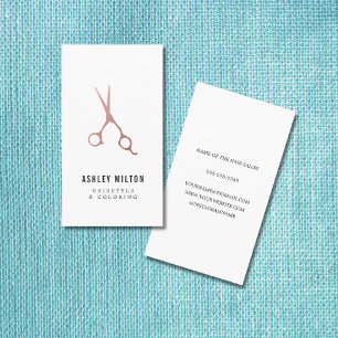 Carte De Visite Coiffeur rose simple élégant de ciseaux d'or