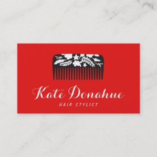 Carte De Visite Coiffeur rouge gras Floral Comb Salon de coiffure