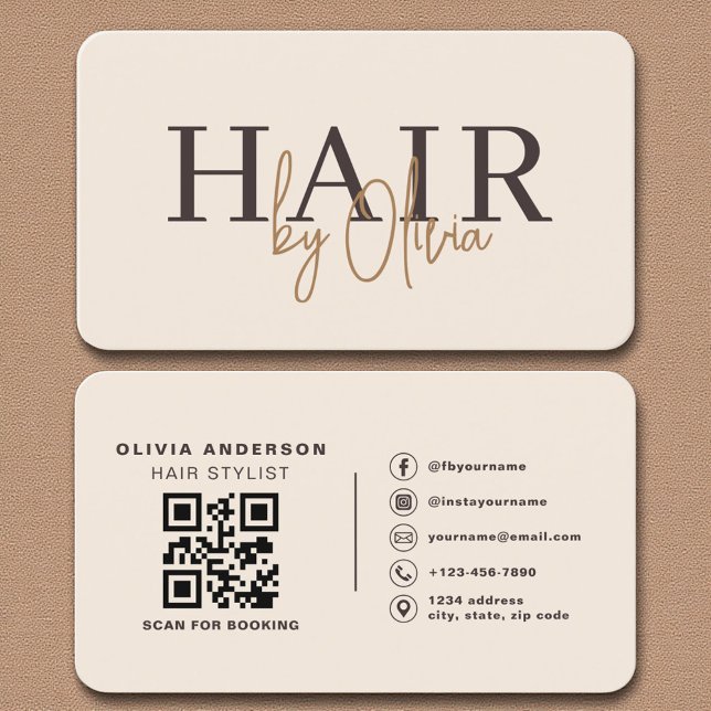 Carte De Visite Coiffeur & Salon Professionnel Beige neutre (Créateur téléchargé)