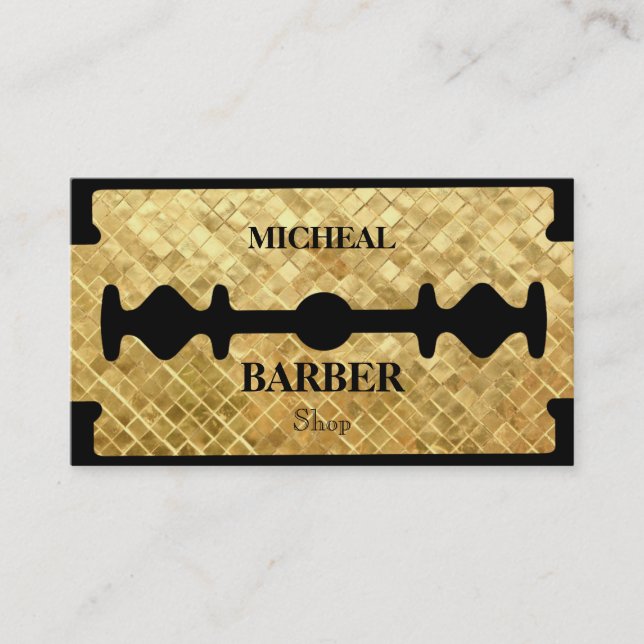 Carte De Visite Coiffeur simple de lame d'or de rasoir (Devant)