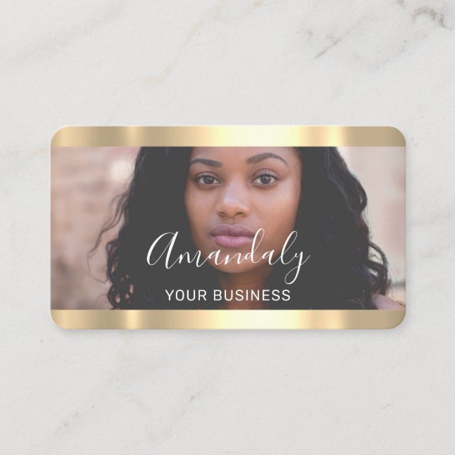 Carte De Visite Coiffeur Stylist Photo Gold Frame Qr CodeLogo (Devant)