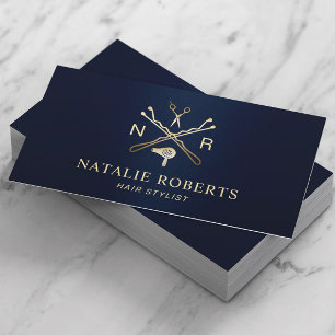 Carte De Visite Coiffeur Styliste Beauté Logo Marine Blue & Gold S