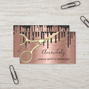 Carte De Visite Coiffeur Styliste Coiffeur Rose Ciseaux d'or cisea