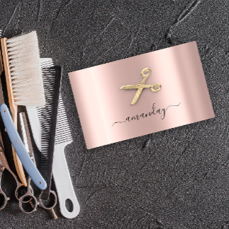 Carte De Visite Coiffeur Styliste Golden Ciseaux Rose Blush