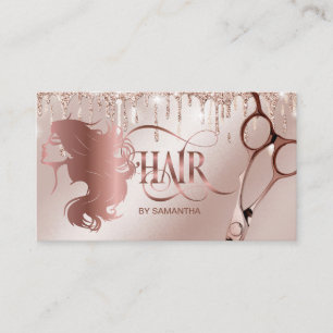 Carte De Visite Coiffeur styliste rose or typographie cheveux cise