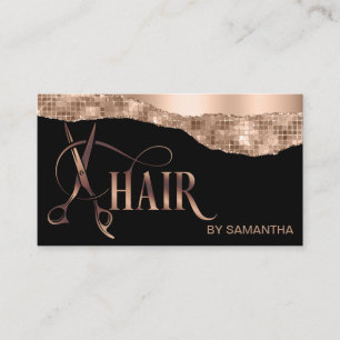 Carte De Visite Coiffeur styliste rose or typographie cheveux cise