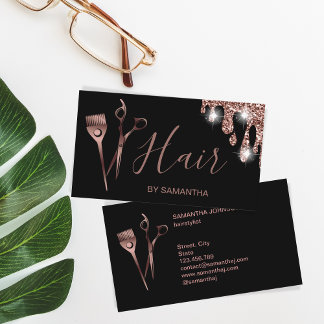 Carte De Visite Coiffeur styliste rose or typographie cheveux cise