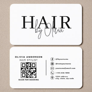 Carte de Visite Coiffeur Typographie Moderne QR Co