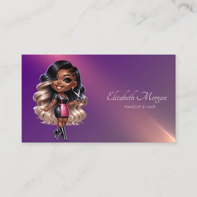 Carte De Visite Coiffeuse américaine professionnelle violet (Devant)