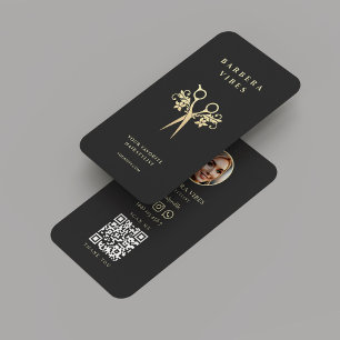 Carte De Visite Coiffeuse Barbershop Gold ciseaux Floral