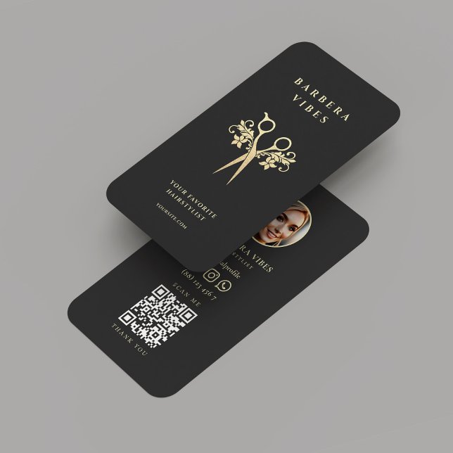 Carte De Visite Coiffeuse Barbershop Gold ciseaux Floral (Hairstylist Barbershop Gold Scissors Floral Business Card
)