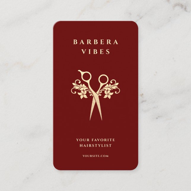 Carte De Visite Coiffeuse Barbershop Gold ciseaux Floral (Devant)