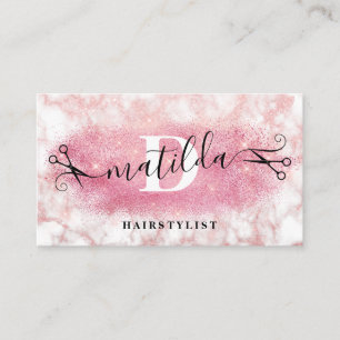Carte De Visite Coiffeuse élégante rose en marbre parties scinti