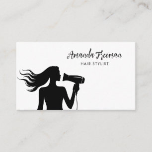 Carte De Visite Coiffeuse en silhouette pour femme noire et blanch
