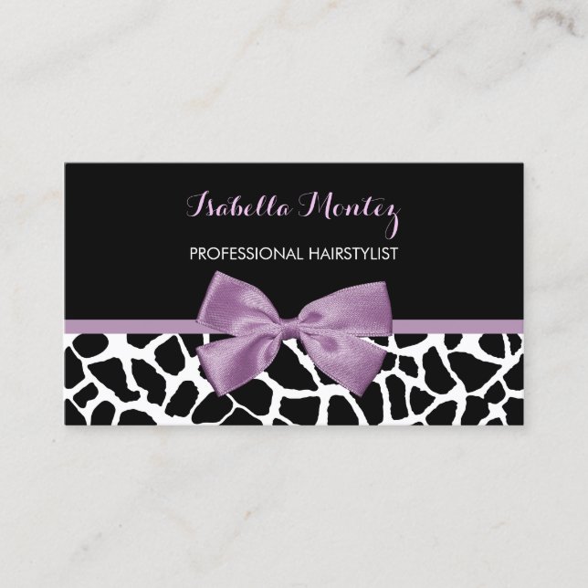 Carte De Visite Coiffeuse Girafe Imprimer Lavande Bow violet (Devant)