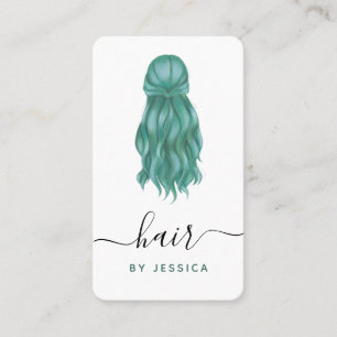 Carte De Visite Coiffeuse Green Wavy Ajouter Logo Médias sociaux