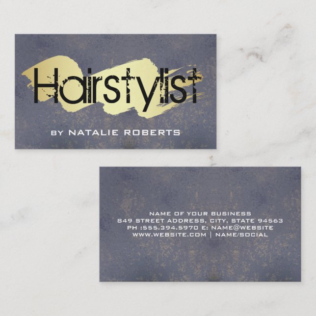 Carte De Visite Coiffeuse Grunge | Gold Scribble (Devant / Derrière)