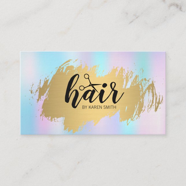 Carte De Visite Coiffeuse Or Brossé Pastel Gradient (Devant)