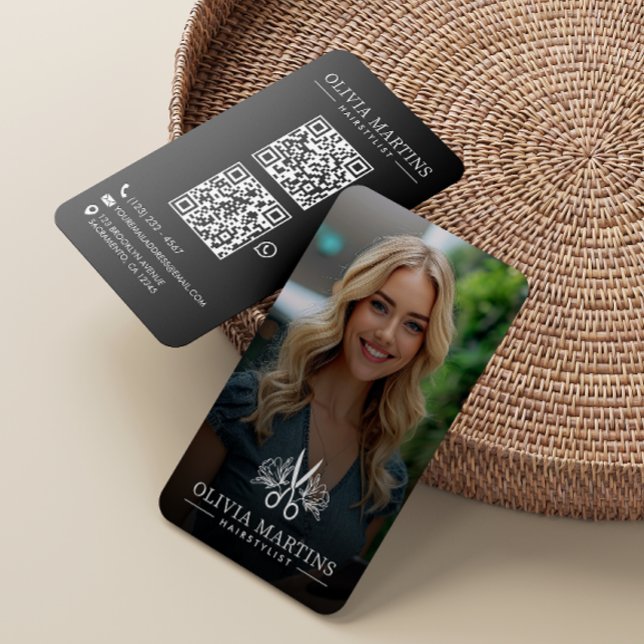 Carte De Visite Coiffeuse photo moderne Code QR (Créateur téléchargé)