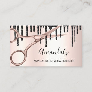 Carte De Visite Coiffeuse Rose ciseaux d'or QRCode