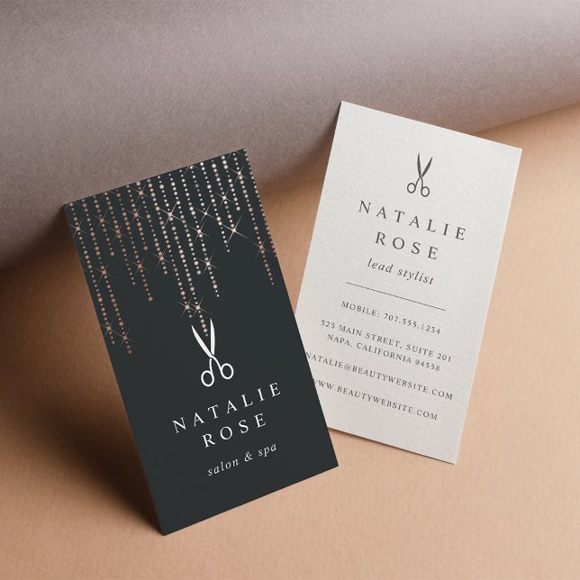 Carte De Visite Coiffeuse rose Gold Marquee (Créateur téléchargé)