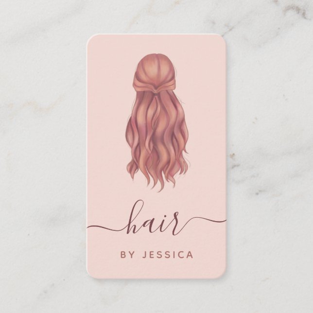 Carte De Visite Coiffeuse rose ondulée Ajouter Logo et médias soci (Devant)