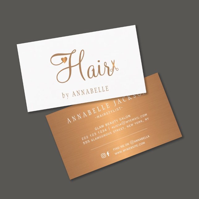 Carte De Visite Coiffeuse salon de cheveux glam or blanc métal coi (Créateur téléchargé)