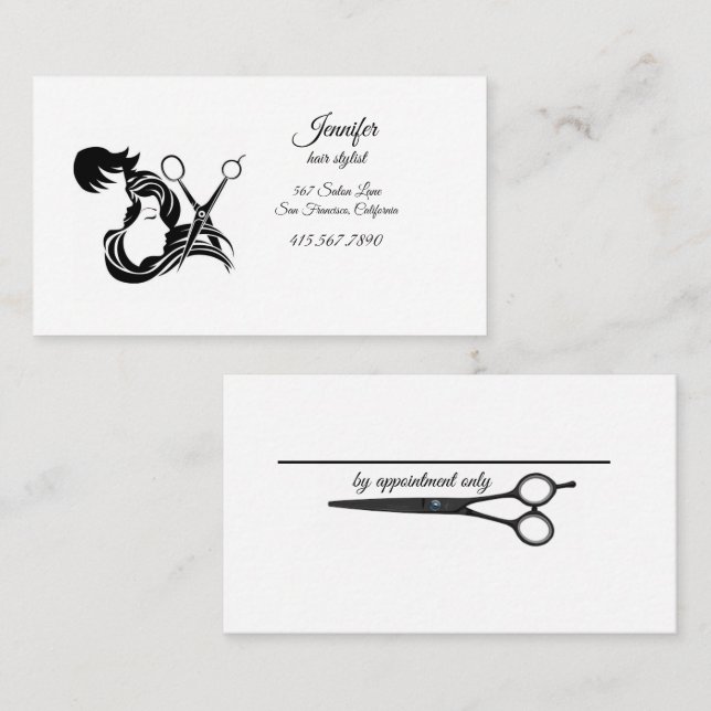 Carte De Visite Coiffeuse Silhouette & Ciseaux Coiffeuse Business (Devant / Derrière)