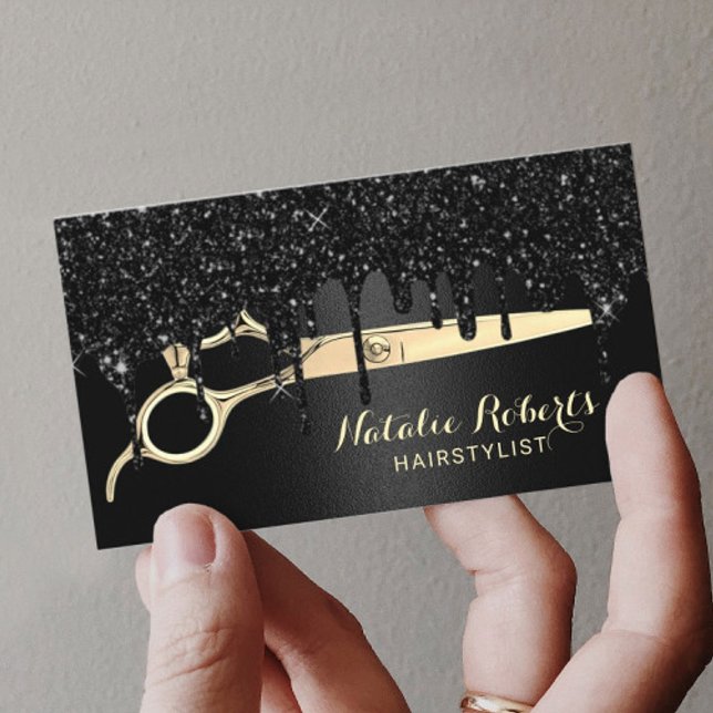Carte De Visite Coiffeuse Styliste moderne Black & Gold Beauty Sal (Créateur téléchargé)