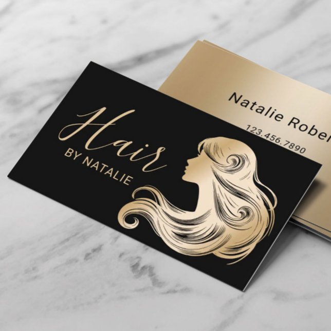 Carte De Visite Coiffeuse Styliste moderne Black & Gold Beauty Sal (Créateur téléchargé)