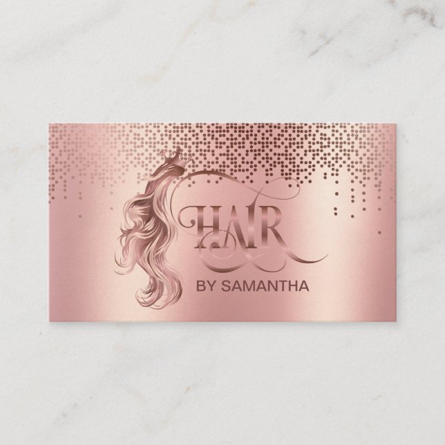 Carte De Visite Coiffeuse styliste rose or typographie extension c (Devant)