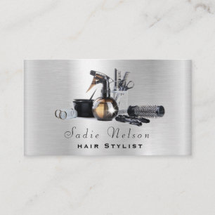 Carte De Visite Coiffure en métal argenté styliste Salon Outils Be
