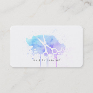 Carte De Visite coiffure moderne cheveux aquarelle bleu pourpre