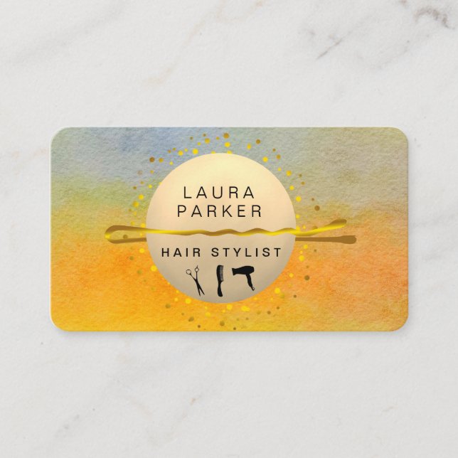 Carte De Visite Coiffure Stylo Artiste Salon Sunset Orange Sky (Devant)