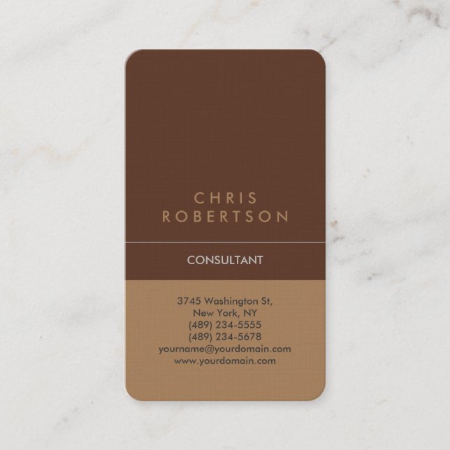 Carte De Visite Coin rond Brown vertical Premium Linen Luxe (Devant)