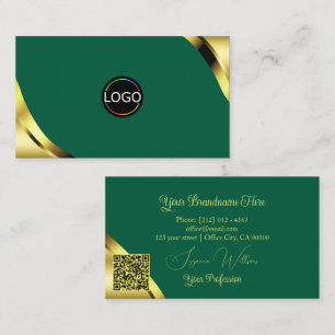 Carte De Visite Coins de Glamour Or sur Teal avec Logo et Code QR