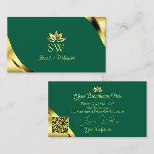 Carte De Visite Coins de luxe dorés sur fond sarcelle avec code QR