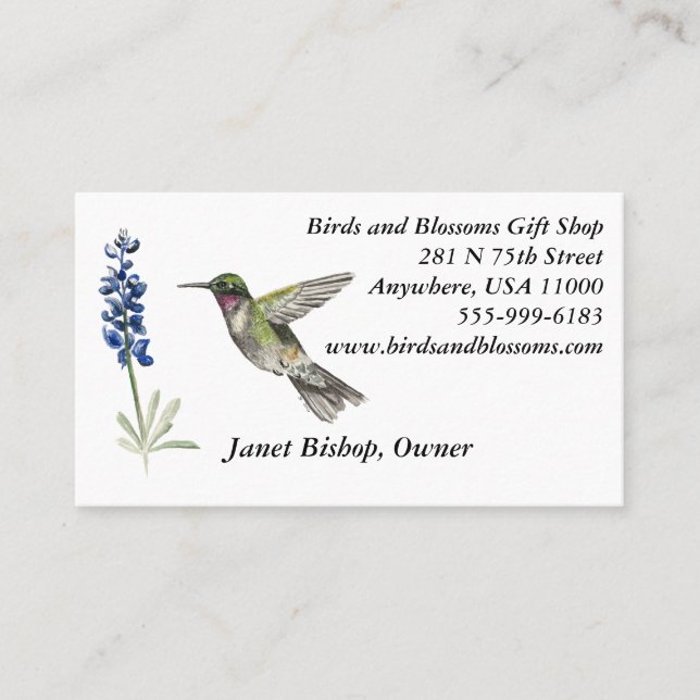 Carte De Visite Colibri et Bluebonnet (Devant)