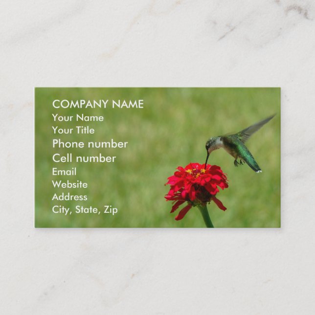 Carte De Visite Colibri et Zinnia rouge (Devant)