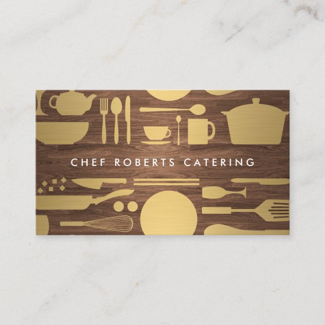 Carte De Visite Collage de cuisine à Faux Gold et Woodgrain (Devant)