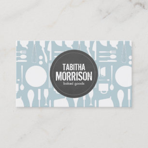 Carte De Visite Collage de cuisine en bleu avec logo rustique