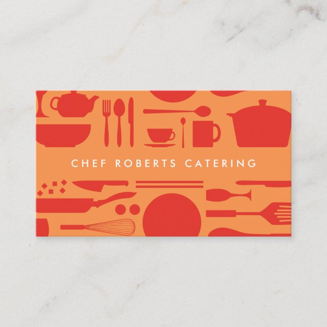 Carte De Visite Collage de cuisine rouge/orange (Devant)