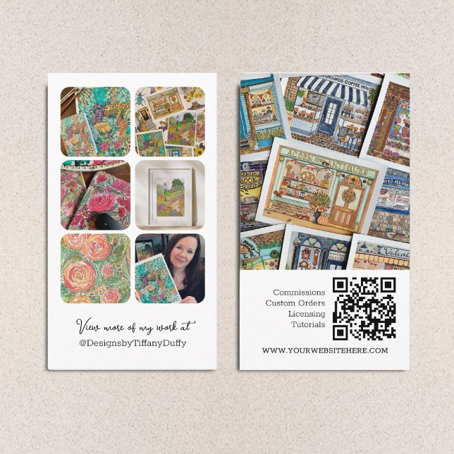 Carte De Visite Collage de Modèles photo de médias sociaux avec QR (Créateur téléchargé)