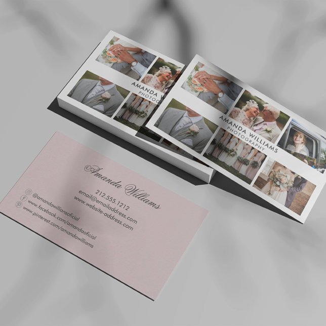 Carte De Visite Collage de photos Blush Photographe/photographe (Créateur téléchargé)