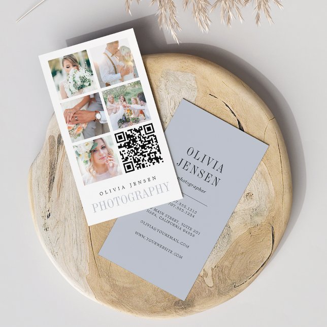 Carte De Visite Collage photo vertical | Photographe Code QR (Créateur téléchargé)
