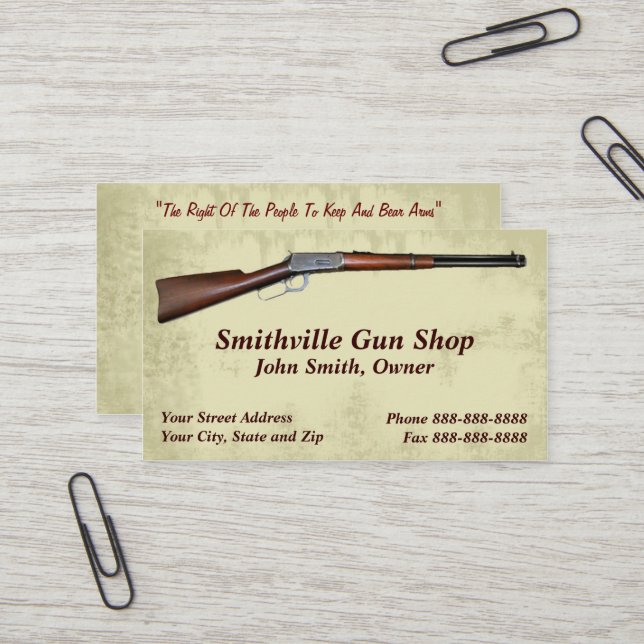 Carte de visite Collecteur Boutique d'armes (Devant/Arrière en situation)
