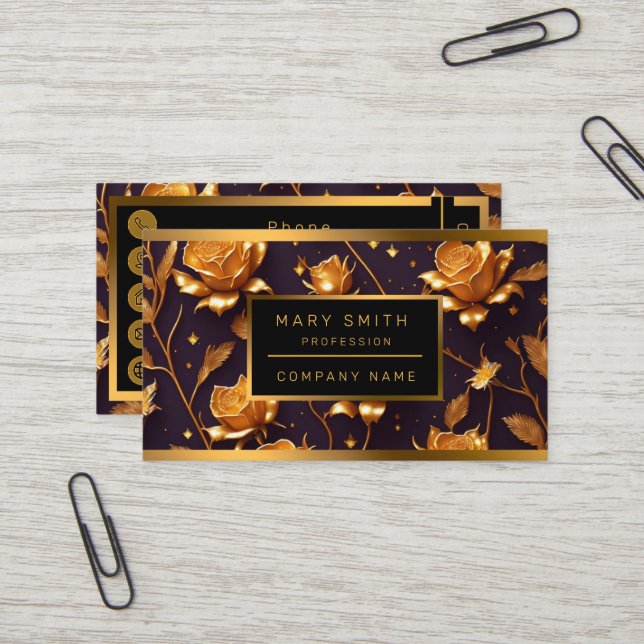 Carte De Visite Collection de Roses de luxe Gold Boho tendance (Devant/Arrière en situation)